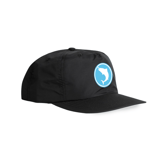 Lure Us In Snapback Cap with a blue circular logo on the front.